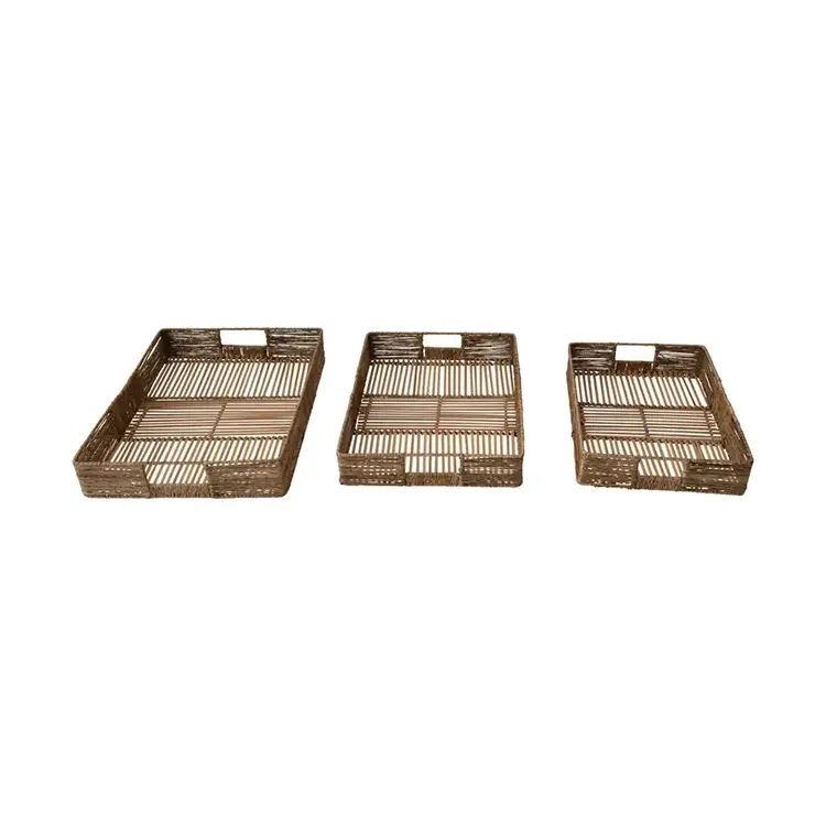 Hand-Woven Bamboo & Jute Tray with Handles