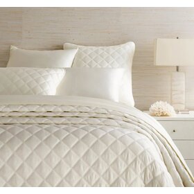 Quilted Silken Solid Coverlet, Ivory Twin