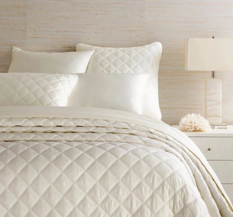 Quilted Silken Solid Coverlet, Ivory Twin