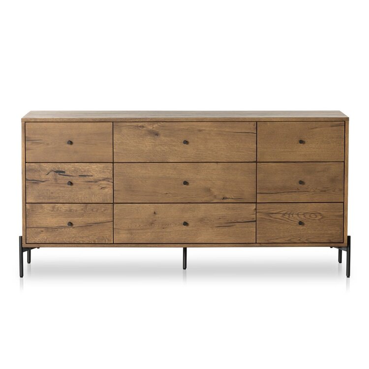 Four Hands Eaton 9 Drawer Dresser- Amber Oak Resin