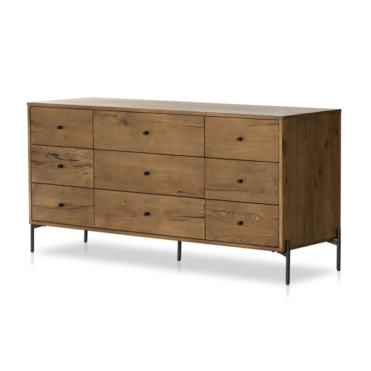 Four Hands Eaton 9 Drawer Dresser- Amber Oak Resin