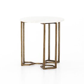 Four Hands Naomi Marble End Table- Polished White Marble