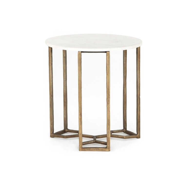 Four Hands Naomi Marble End Table- Polished White Marble