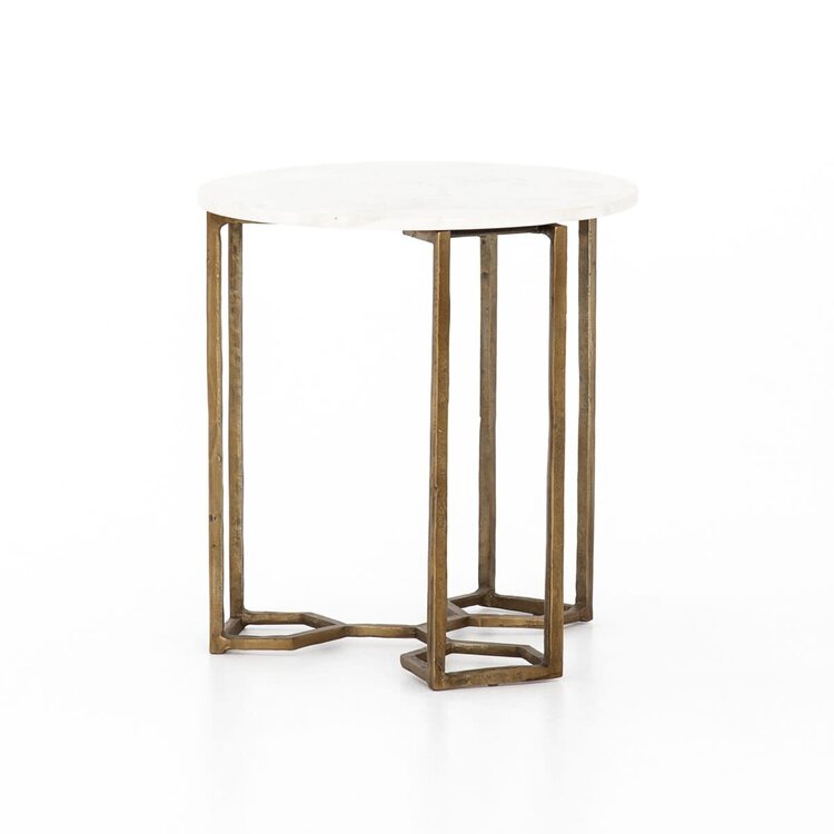 Four Hands Naomi Marble End Table- Polished White Marble