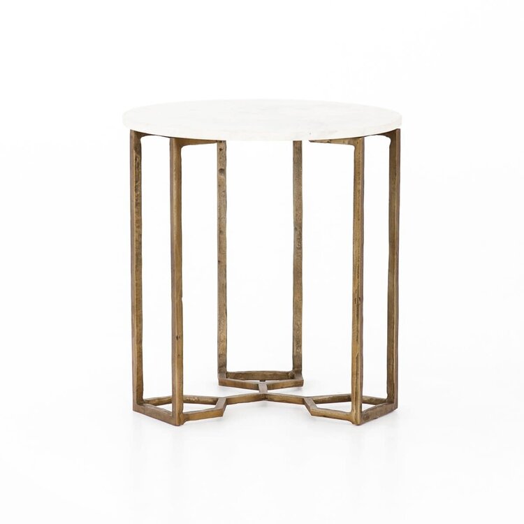 Four Hands Naomi Marble End Table- Polished White Marble