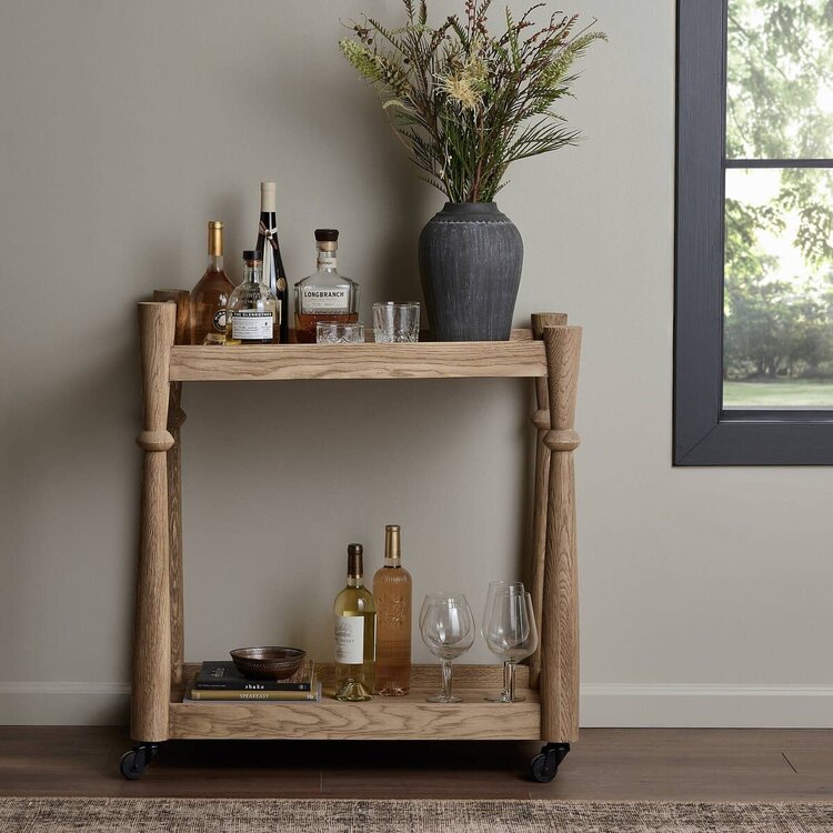 Four Hands Alamosa Bar Cart- Light Wash Oak
