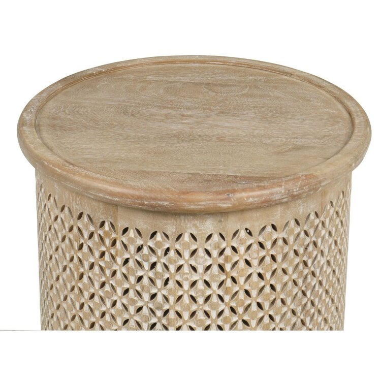 Southern Sky Carver Round Side Table New White Wash