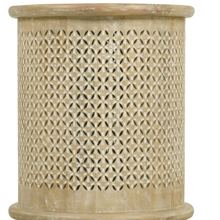 Southern Sky Carver Round Side Table New White Wash