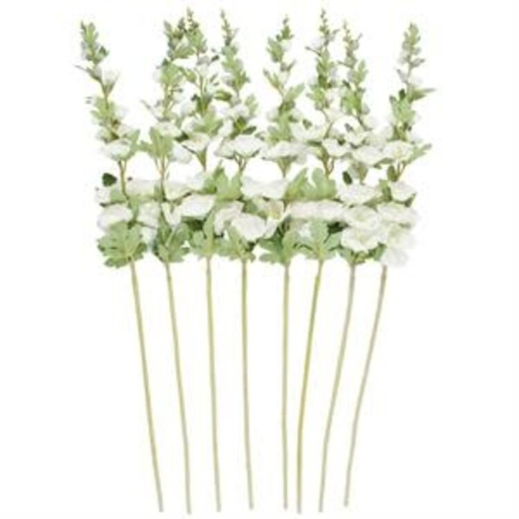 White Faux Foliage Hollyhack Artifical Flower Stem- set of 8