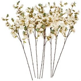 White Plastic Cherry Blossom Artifical Flower Stem- set of 8