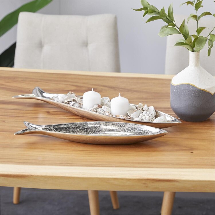 Silver Aluminum Metal Fish Decor Tray