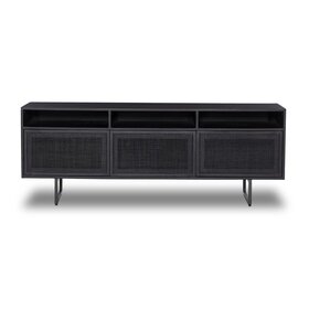 Four Hands Carmel Media Console- Black Wash w/ Black Cane