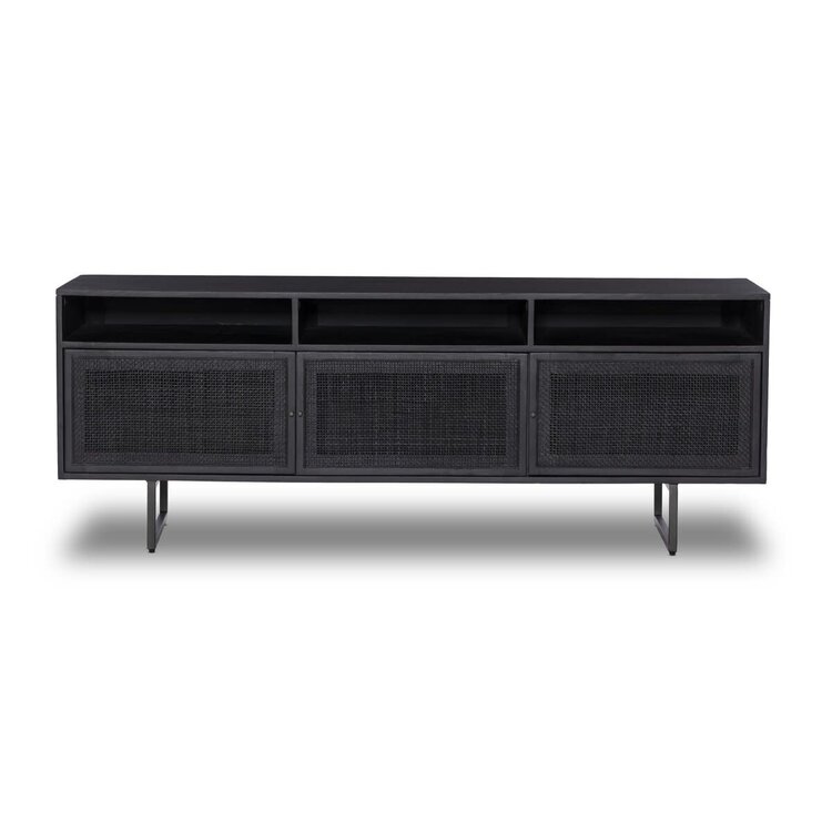 Four Hands Carmel Media Console- Black Wash w/ Black Cane