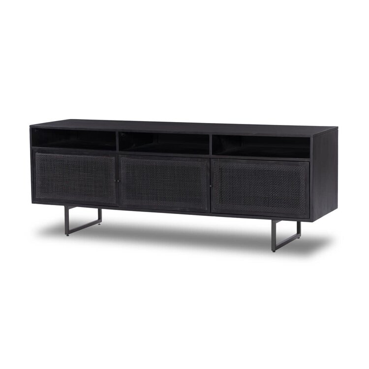 Four Hands Carmel Media Console- Black Wash w/ Black Cane