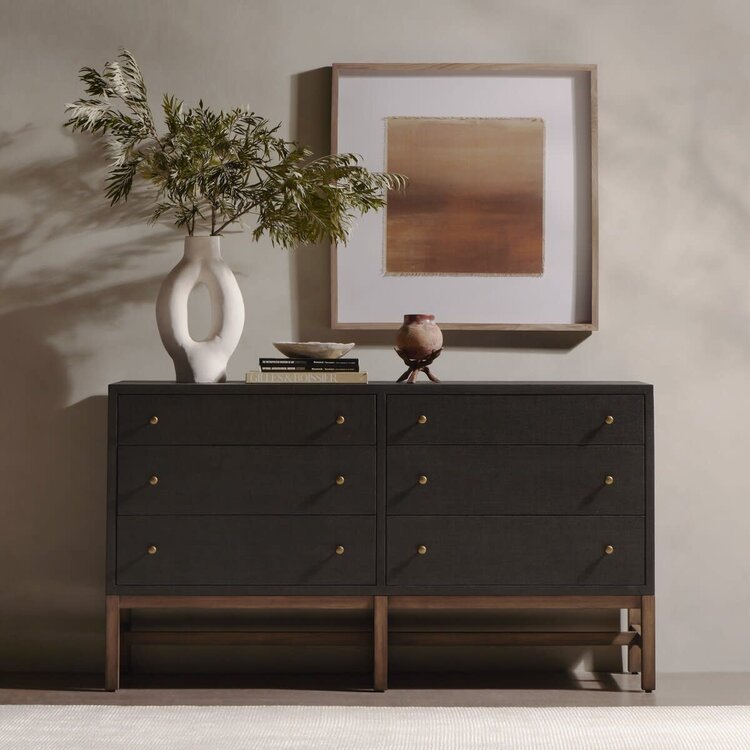 Four Hands Fiona 6 Drawer Dresser- Black Raffia