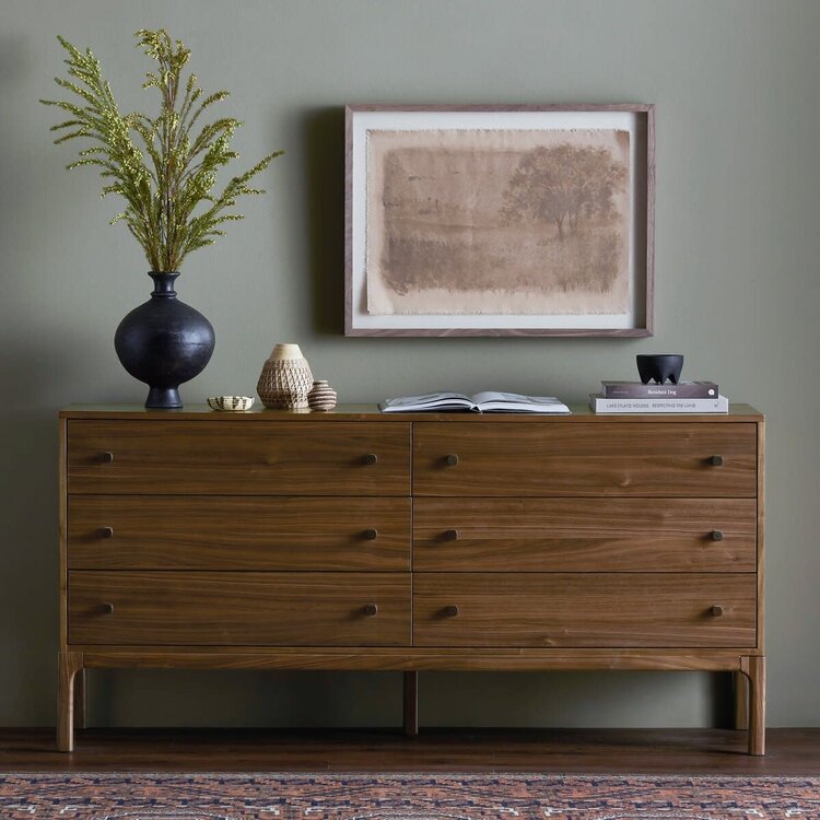 Four Hands Arturo 6 Drawer Dresser- Natural Walnut Veneer