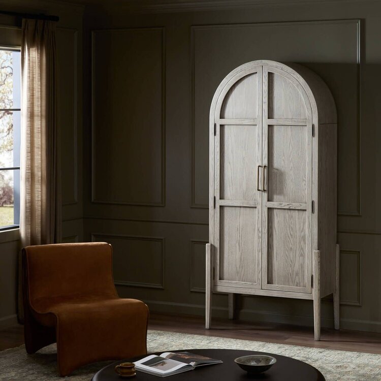 Four Hands Tolle Panel Door Cabinet- Rustic White Veneer