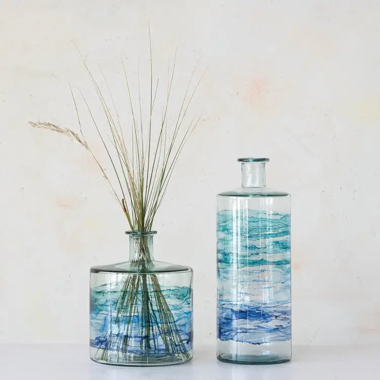 Recycled Glass Blue Ombre Vase