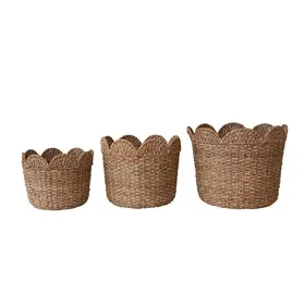 Braided Bankuan & Rattan Baskets w/ Scalloped Edge-