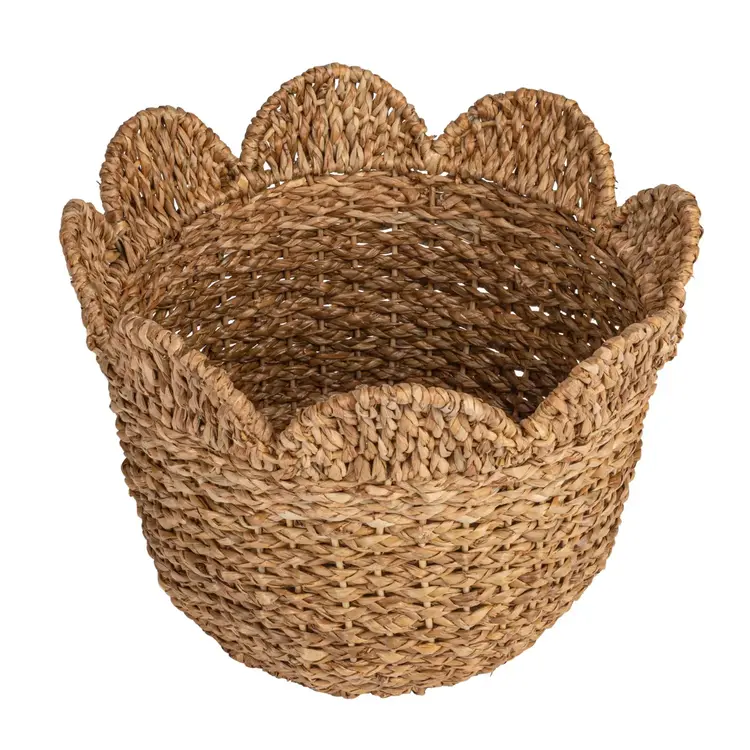 Braided Bankuan & Rattan Baskets w/ Scalloped Edge-