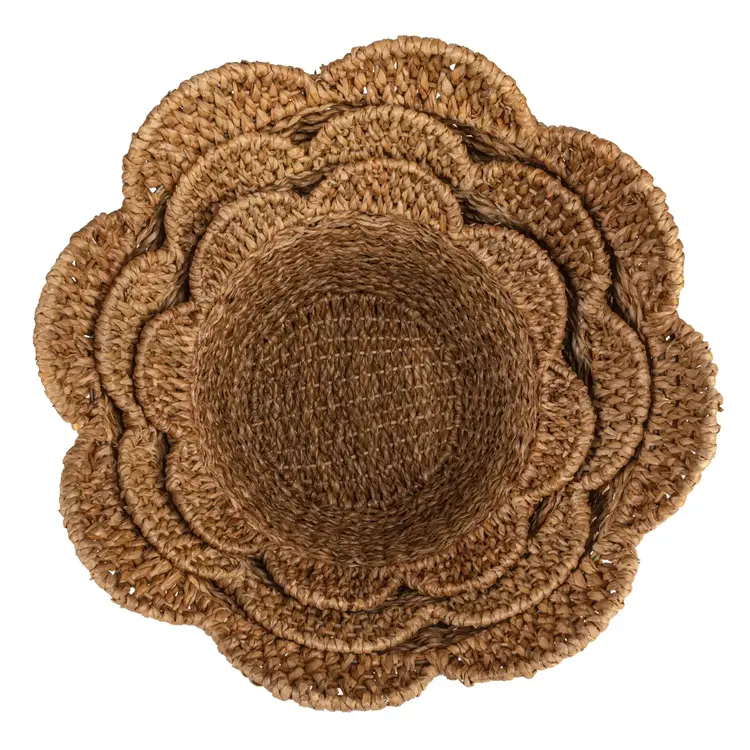 Braided Bankuan & Rattan Baskets w/ Scalloped Edge-