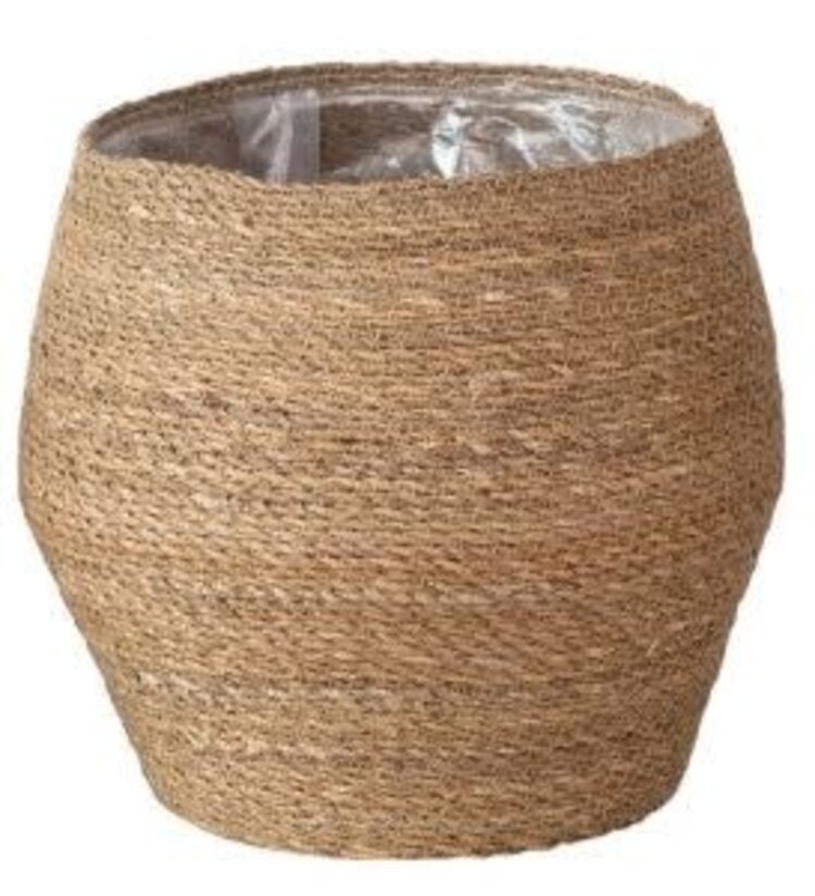 Decorative Woven Seagrass Basket w/ Plastic Lining-