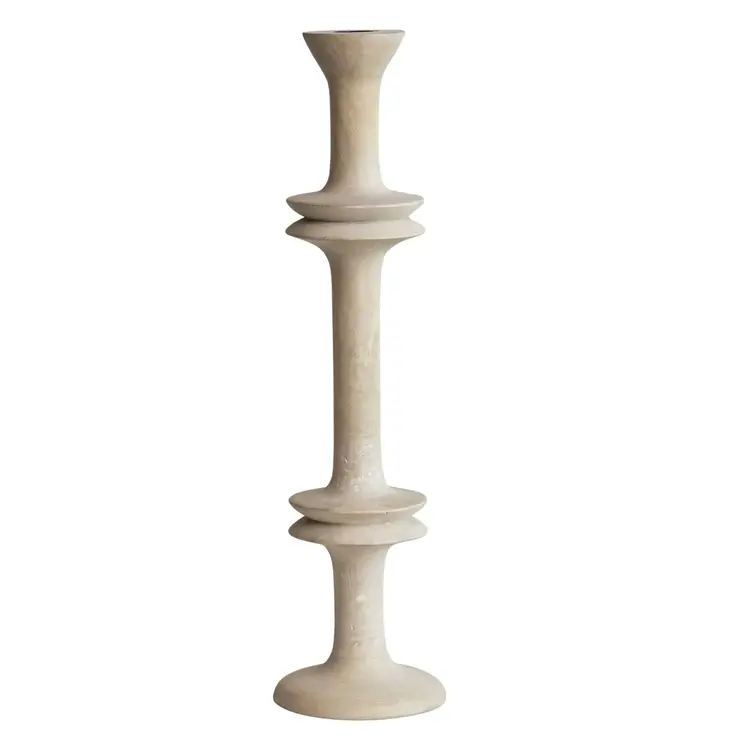 14.5" H Carved Mango Wood Bleached Taper Holder