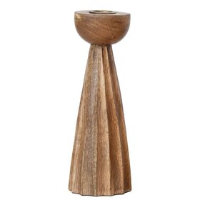 Carved Mango Wood Pleated Taper Holders,