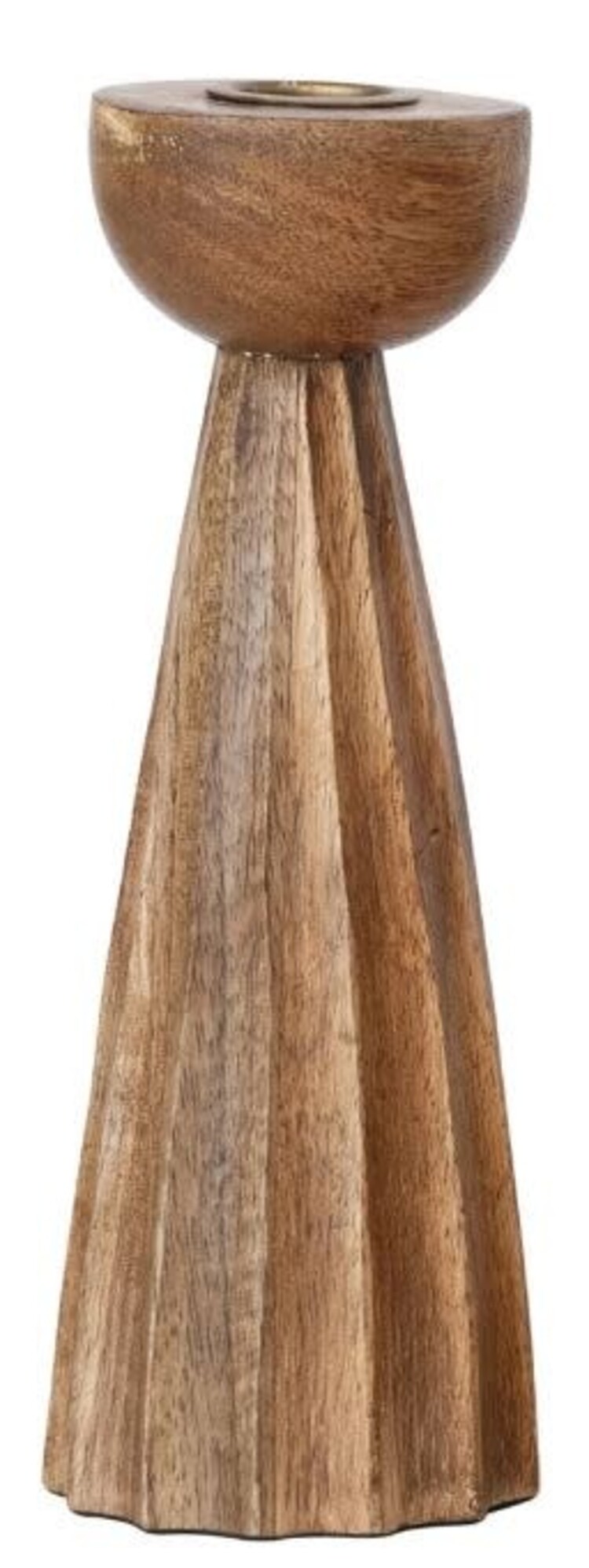 Carved Mango Wood Pleated Taper Holders,