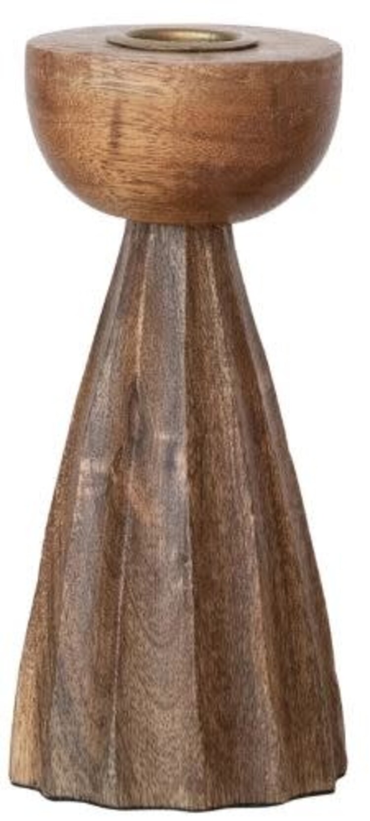 Carved Mango Wood Pleated Taper Holders,