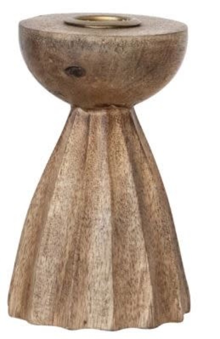 Carved Mango Wood Pleated Taper Holders,