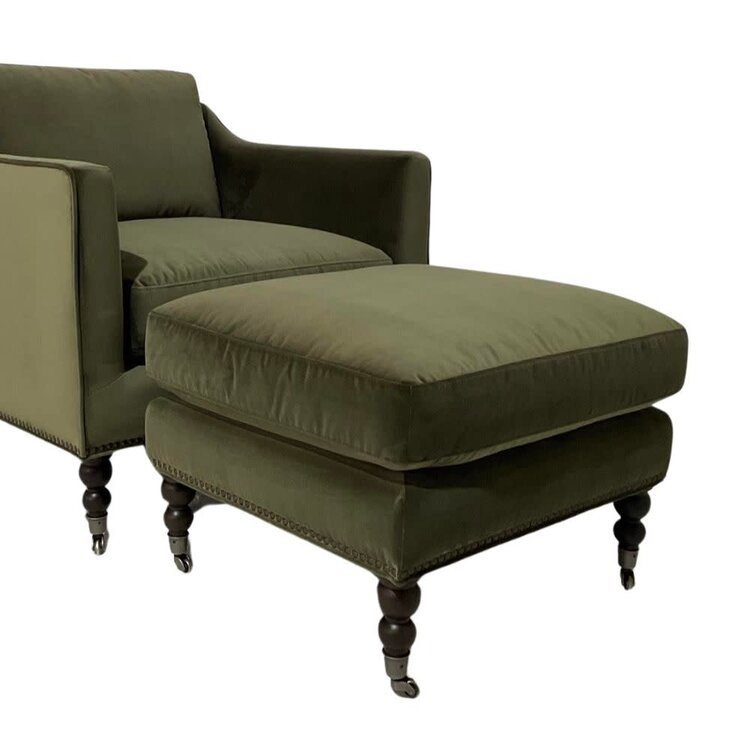 Atelier Home Adrienne Ottoman- Vintage Velvet Olive/Carbon Oak