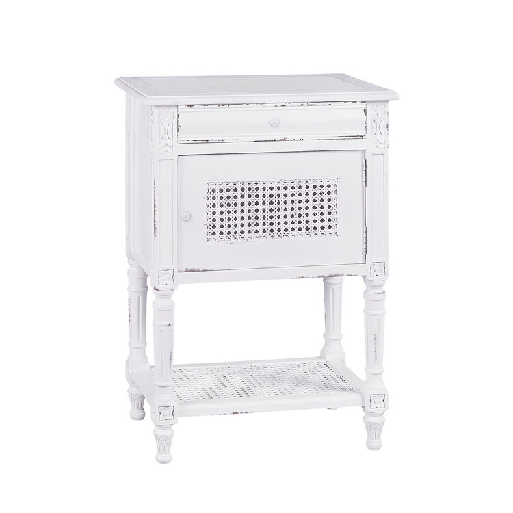 Beyond Borders Bjorn Marble Top Nightstand- French White Distressed