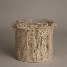 6" Votive Wrapped in Cream Fabric