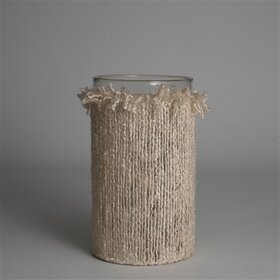 10" Votive Wrapped in Cream Fabric