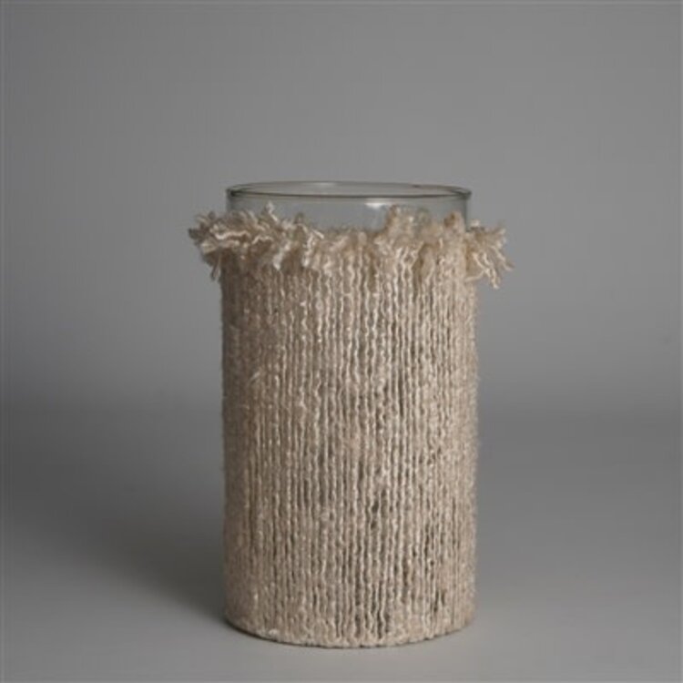 10" Votive Wrapped in Cream Fabric