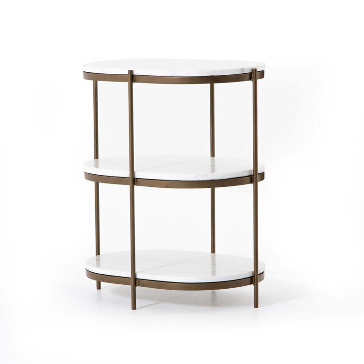 Four Hands Felix Oval Nightstand- Polished White Marble