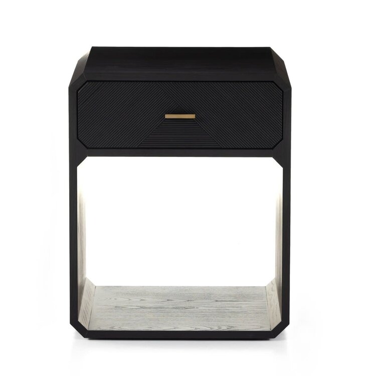 Four Hands Caspian Nightstand- Black Ash Veneer