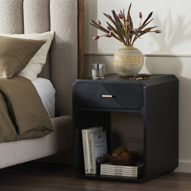 Four Hands Caspian Nightstand- Black Ash Veneer
