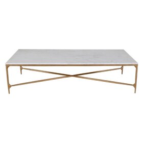 Beyond Borders 72" Gilda Rectangular Coffee Table w/Marble Top- Gold