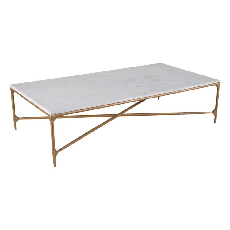 Beyond Borders 72" Gilda Rectangular Coffee Table w/Marble Top- Gold