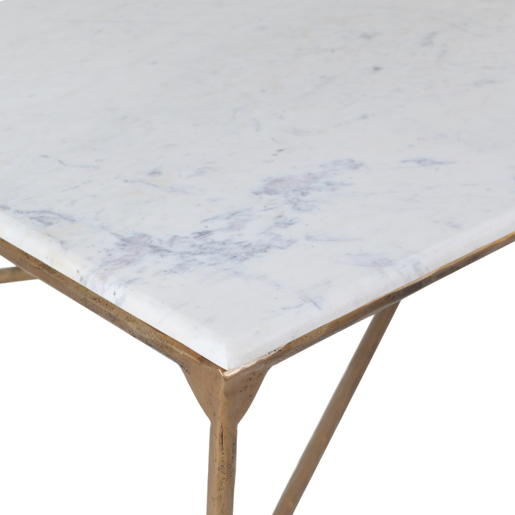 Beyond Borders 72" Gilda Rectangular Coffee Table w/Marble Top- Gold