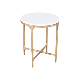 Beyond Borders Gilda Round Side Table w/ Marble Top- Gold