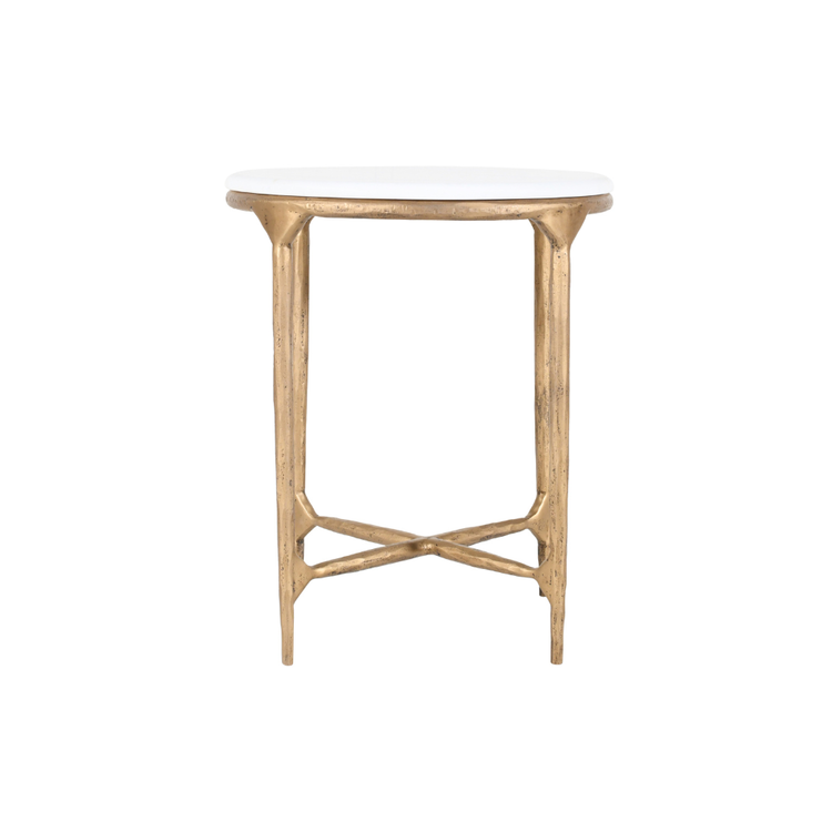 Beyond Borders Gilda Round Side Table w/ Marble Top- Gold