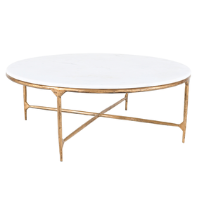 Beyond Borders Gilda Round Coffee Table w/ Marble Top- Gold