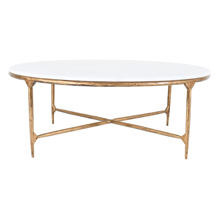 Beyond Borders Gilda Round Coffee Table w/ Marble Top- Gold