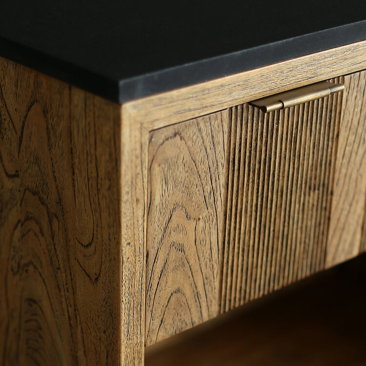 Atelier Home Berkeley 3 Drawer Bedside Table w/ Black Matte Marble Top