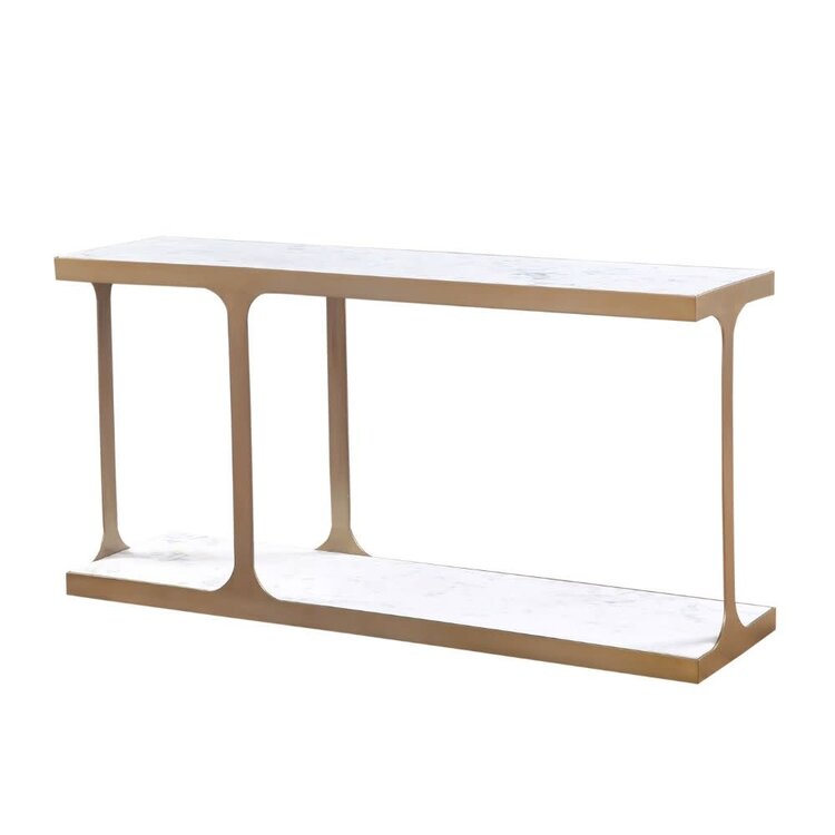 Dante Console- Antique Gold  White Marble - Matte Finish