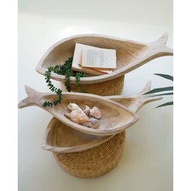 Carved Wood Fish Bowl-
