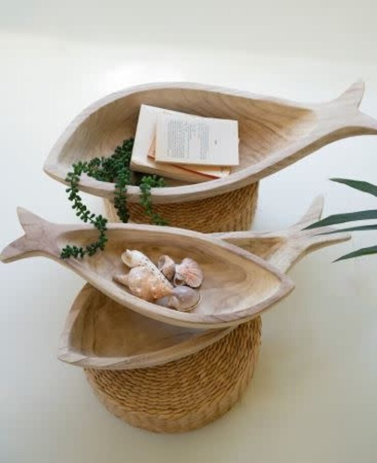 Carved Wood Fish Bowl-